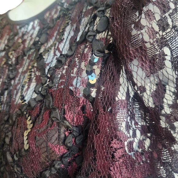 HW Collections VTG Black Lace Overlay Plum Midi Dress-Whimsygoth-Fairy-Event-7/8 - Picture 5 of 16